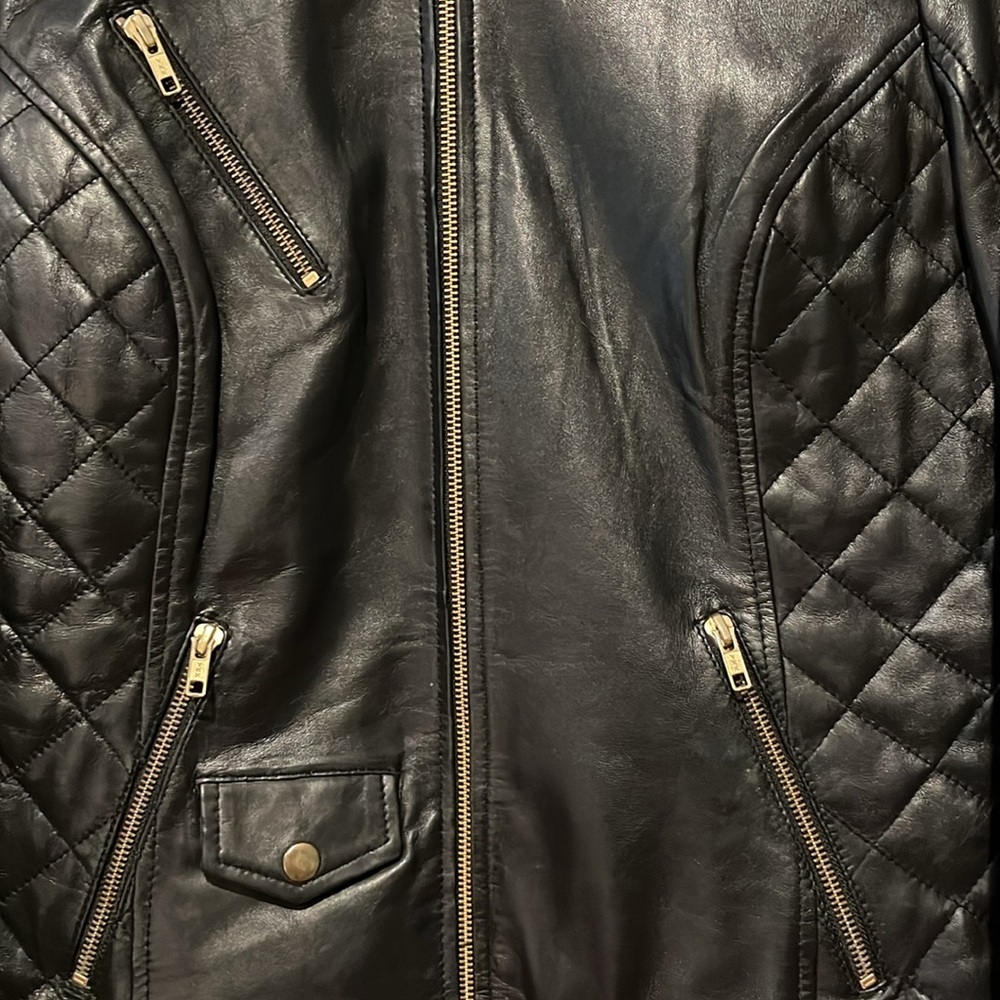 Whet Blu Black Real Leather Motorcycle Jacket & brass embellishments very cool - Picture 2 of 4